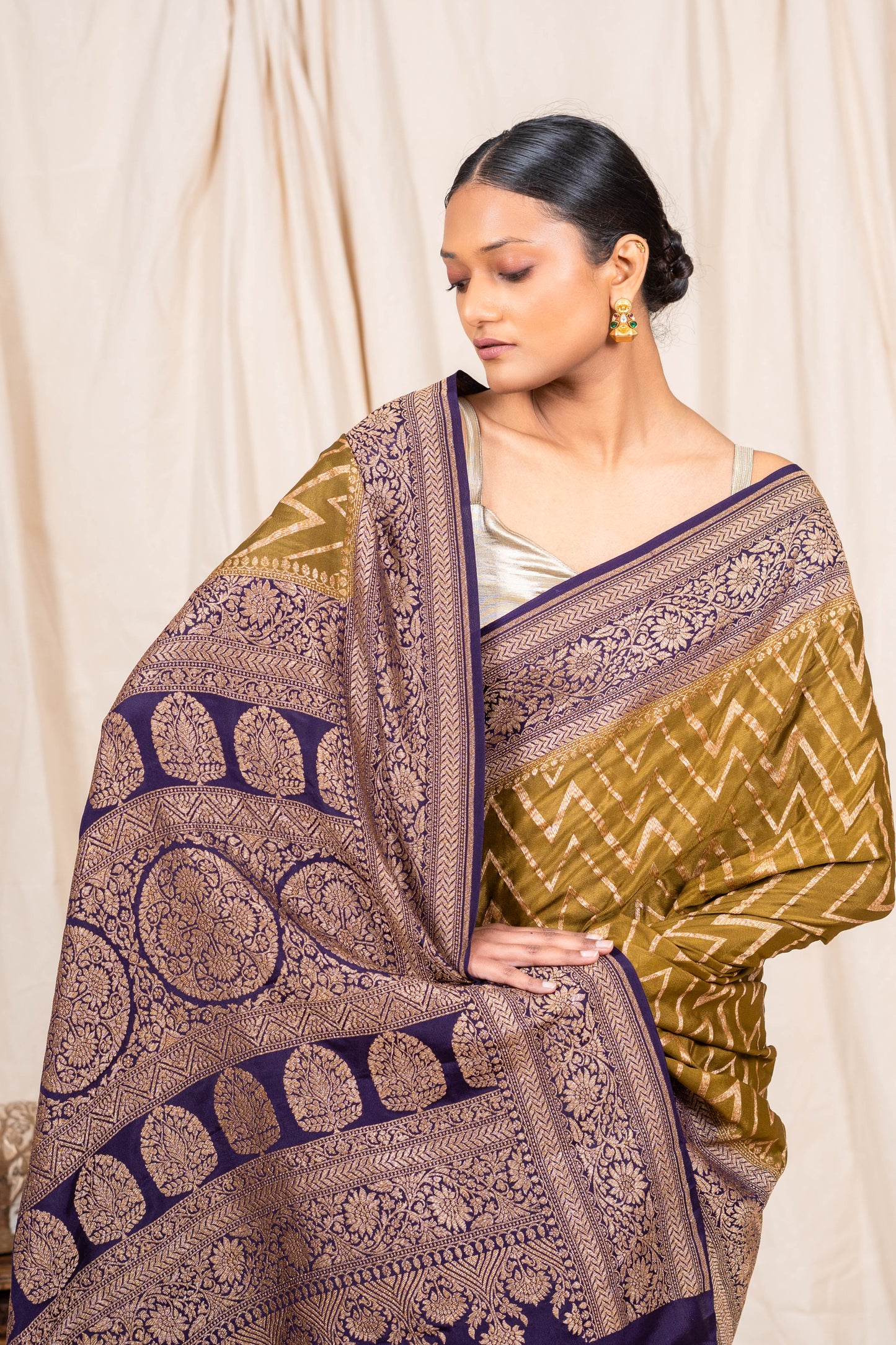 Dhani Green Crepe Silk Banarasee Saree