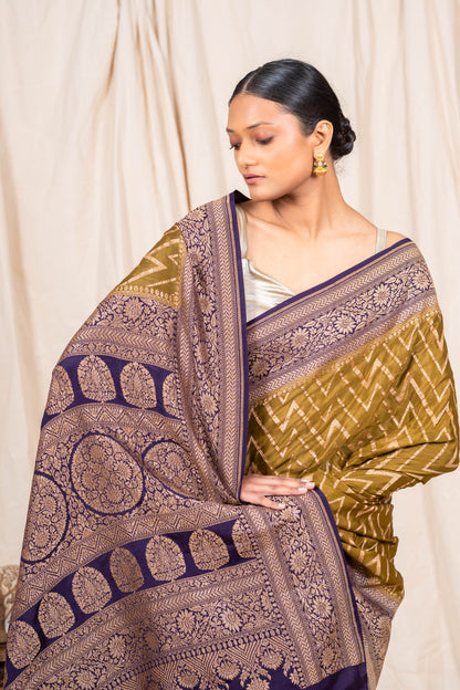 Dhani Green Crepe Silk Banarasee Saree