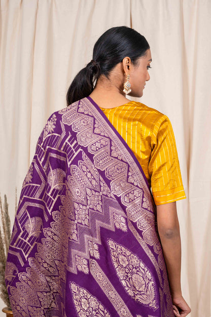 Magenta Tussar Georgette Banarasi Handwoven Saree