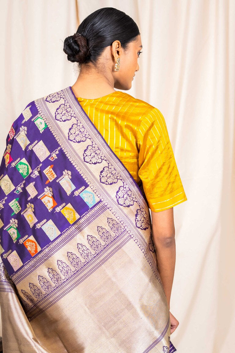 Magenta Katan Silk Handwoven Banaras Saree