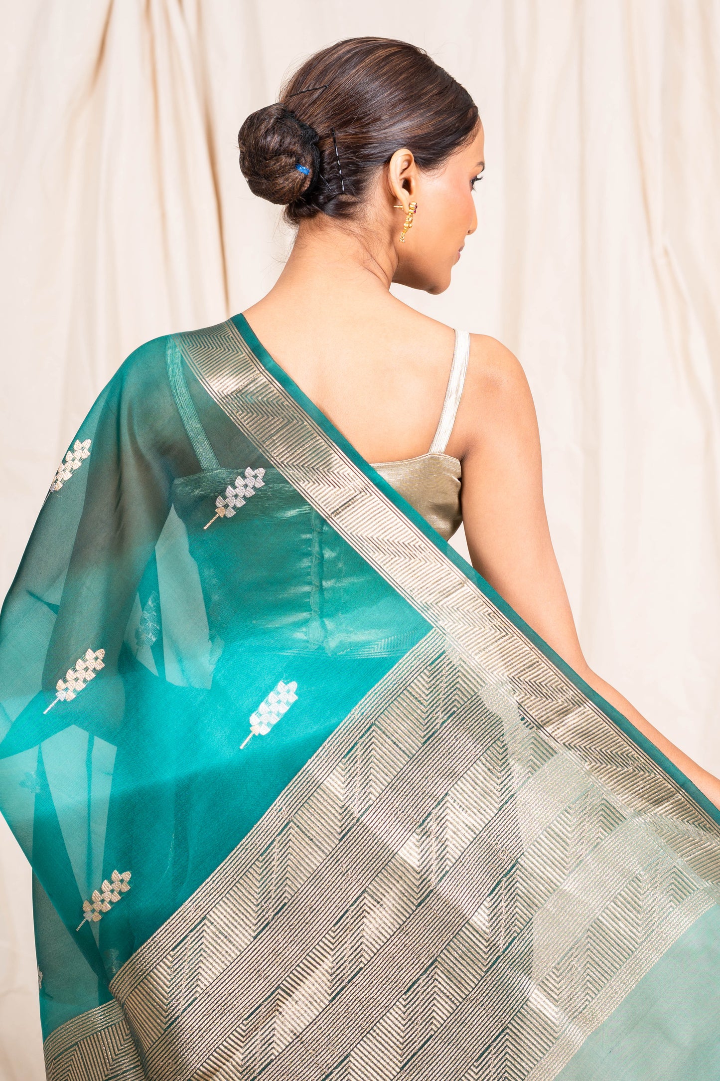 Electric Blue Organza Handwoven Banaras Saree