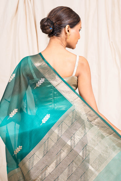 Electric Blue Organza Handwoven Banaras Saree