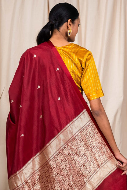 Maroon Soft Silk Handwoven Banaras Saree
