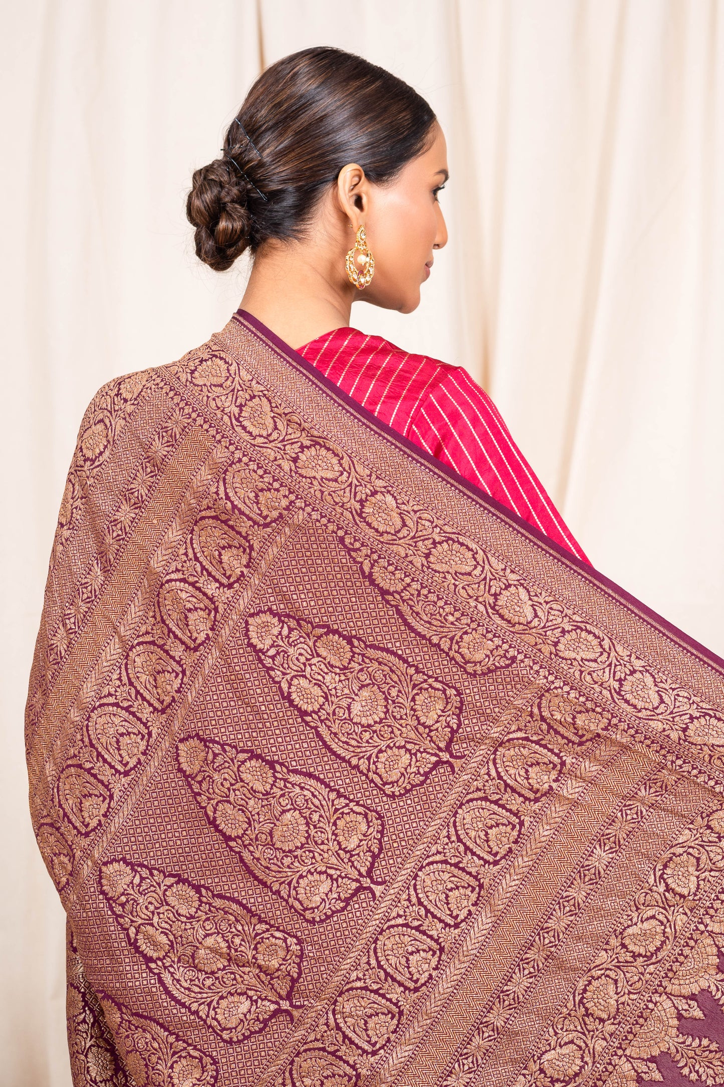 Wine Banarasee Handwoven Saree
