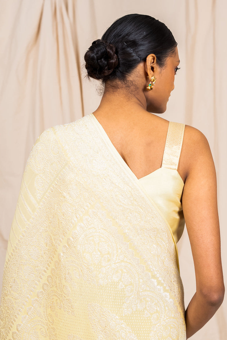 Pastel Gold Crepe Silk Handwoven Banarasee Saree