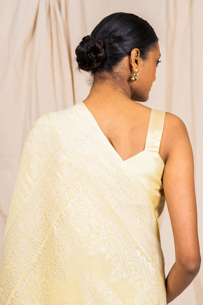 Pastel Gold Crepe Silk Handwoven Banarasee Saree