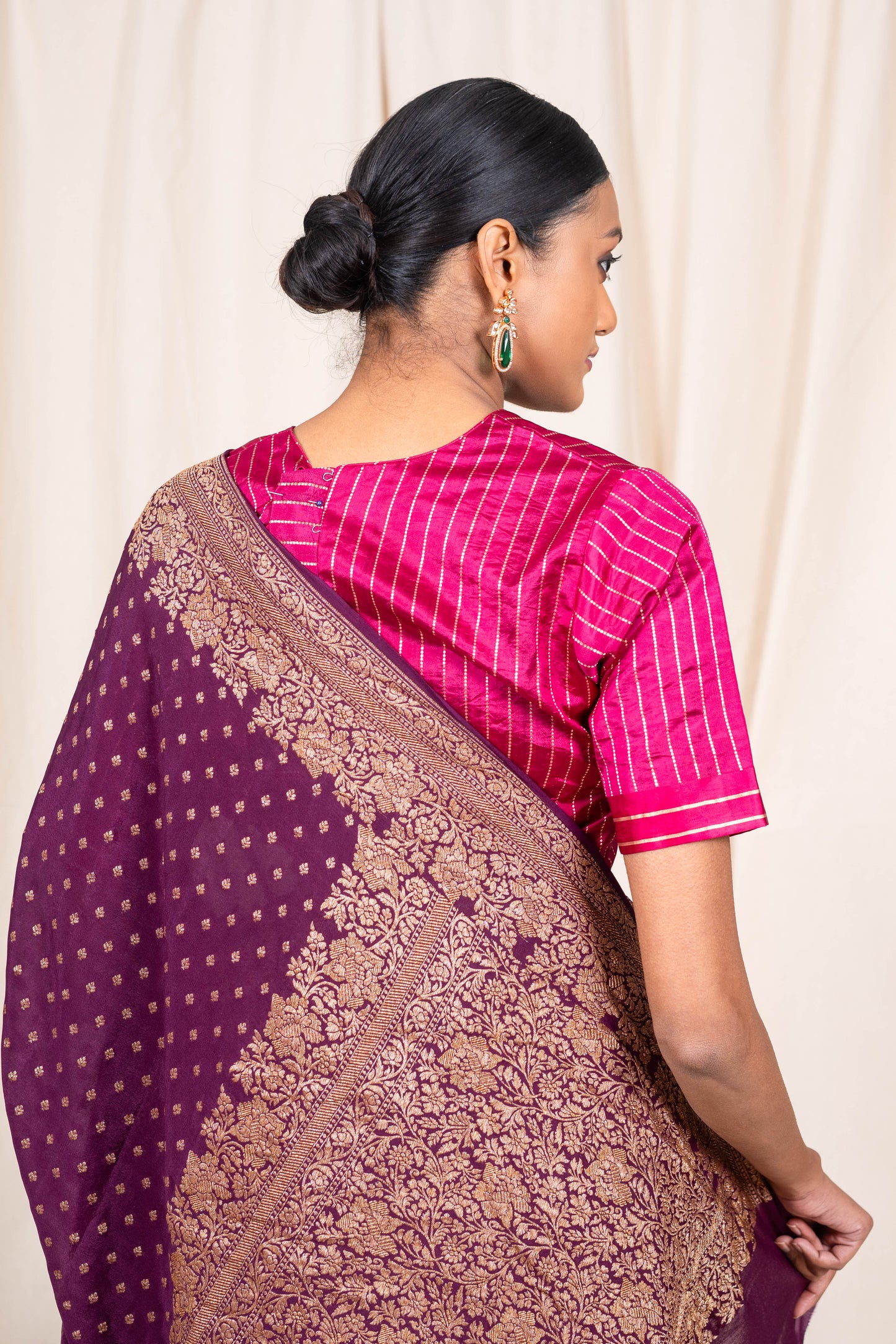Wine Crepe Silk Banarasi Saree