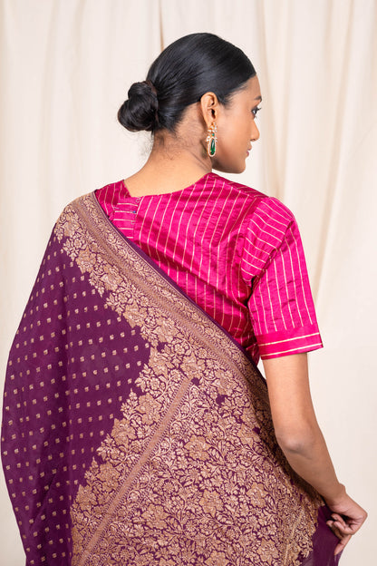 Wine Crepe Silk Banarasi Saree