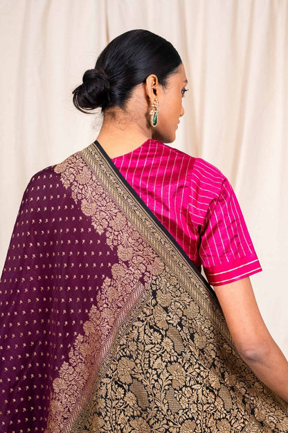 Wine Crepe Silk Handwoven Banarasee Saree