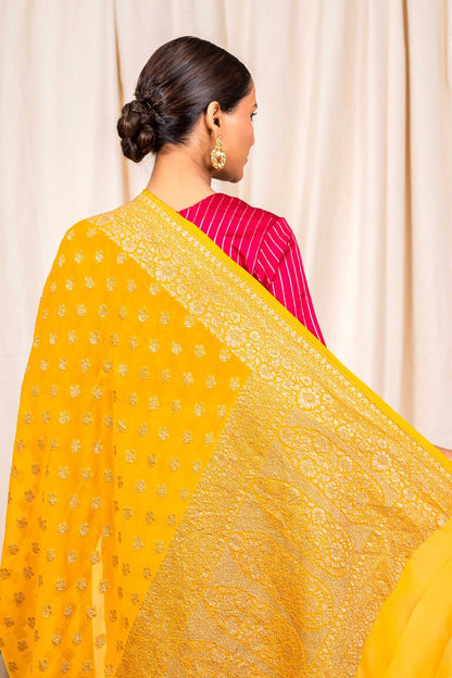 Mustard Khaddi Georgette Handwoven Banaras Saree