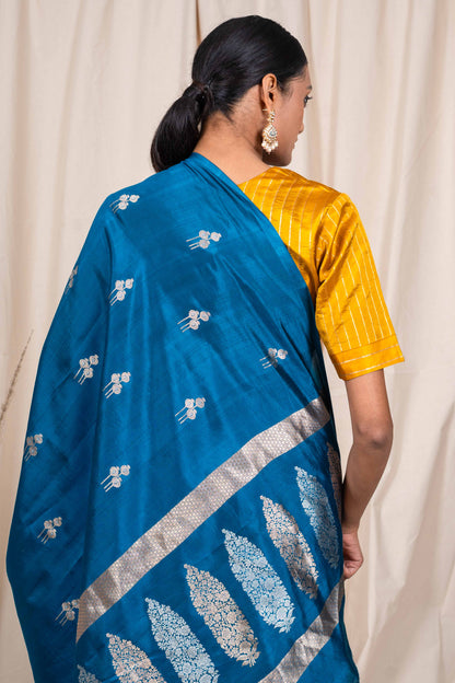 Midnight Blue Soft Silk Handwoven Banarasi Saree