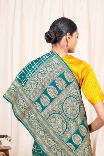 Bottle Green Banarasee Handwoven Saree