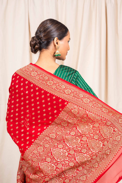 Red Khaddi Georgette Handwoven Banarasee Saree