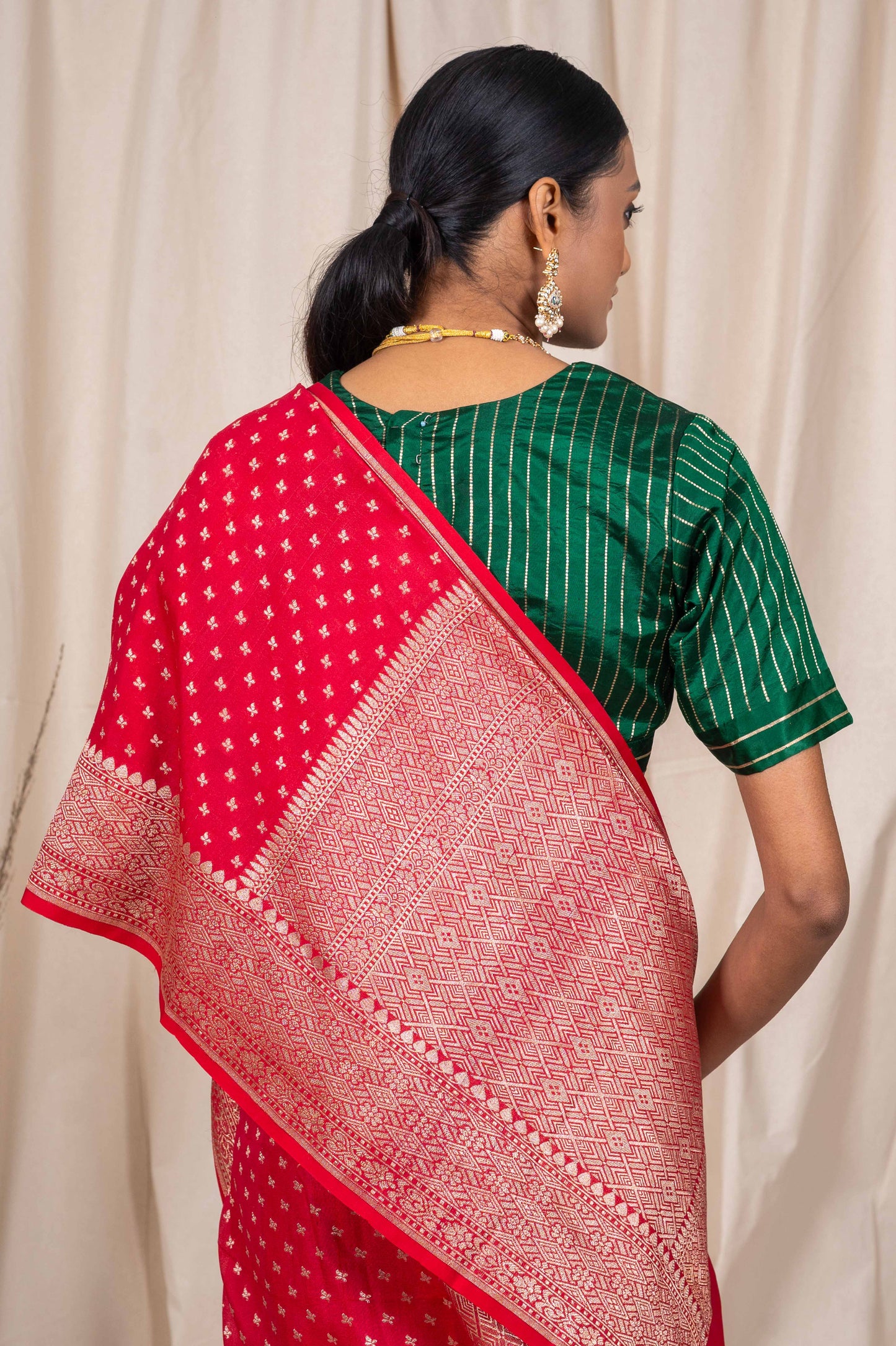 Red Tussar Georgette Banarasi Handwoven Saree