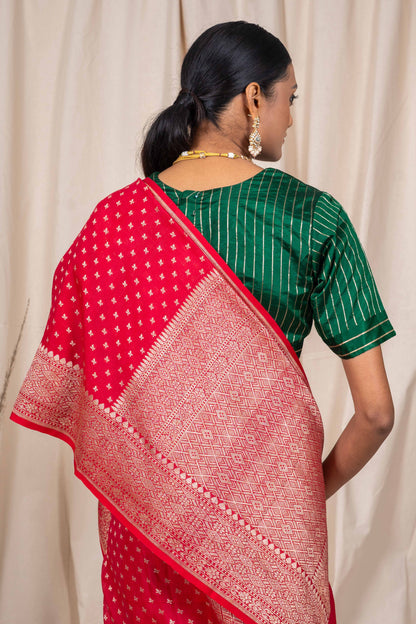 Red Tussar Georgette Banarasi Handwoven Saree