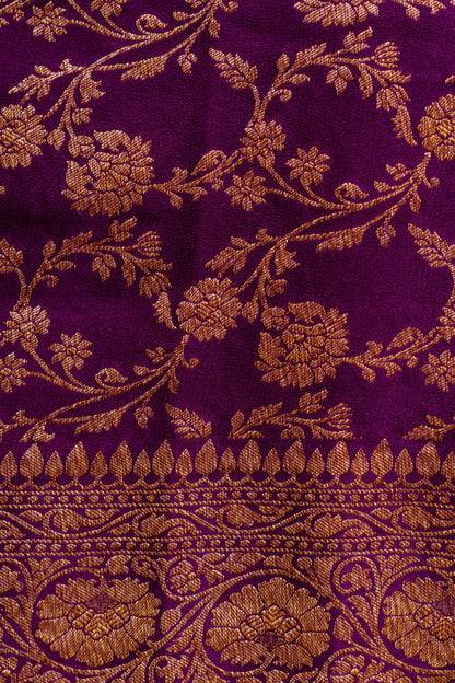 Purple Crepe Silk Handwoven Banarasee Saree