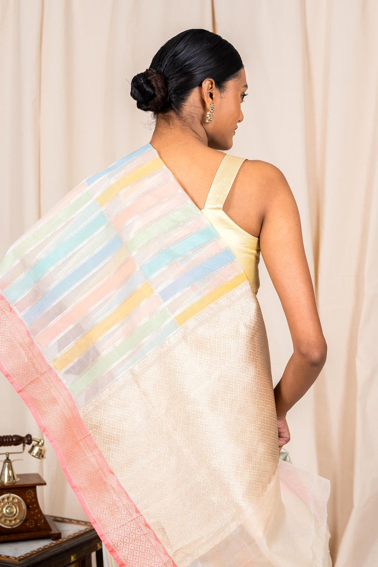 Off White Organza Silk Handwoven Banaras Saree