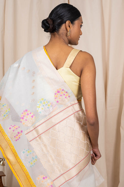 White Organza Handwoven Banaras Saree