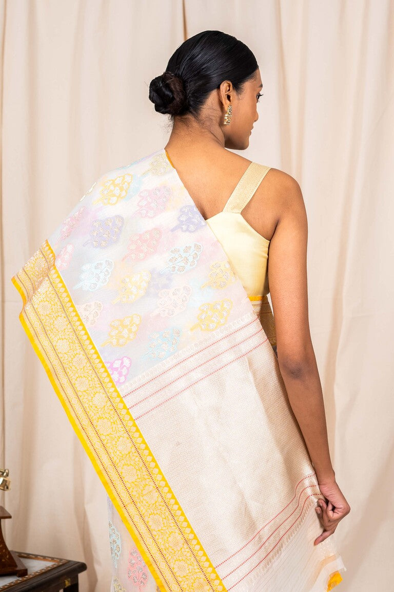 Off White Organza Silk Handwoven Banaras Saree