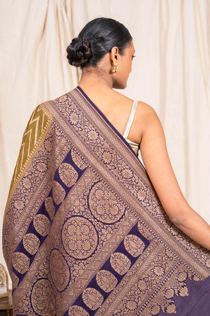 Dhani Green Crepe Silk Banarasee Saree