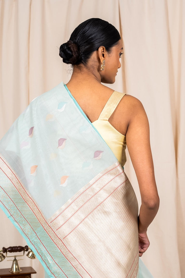 Sky Blue Organza Silk Handwoven Banaras Saree