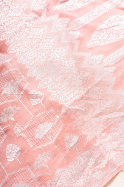 Baby Pink Tussar Georgette Handwoven Banaras Saree