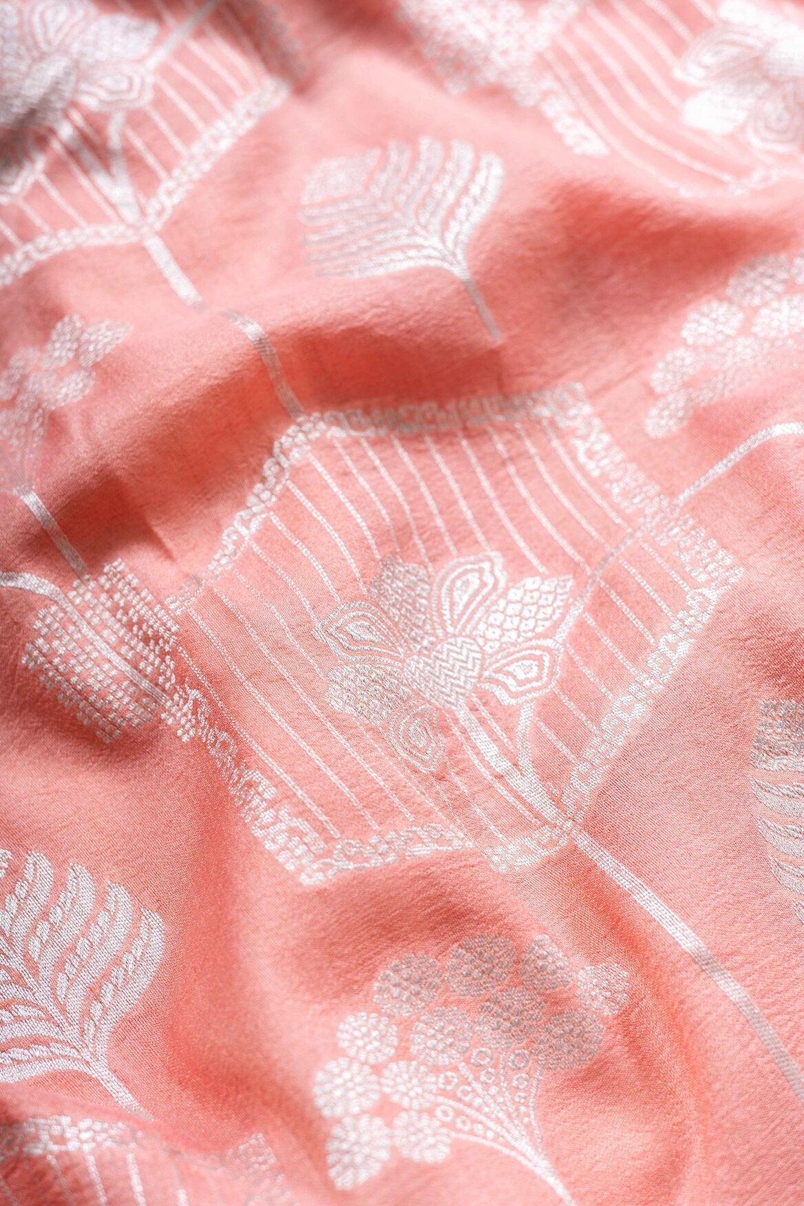 Baby Pink Tussar Georgette Handwoven Banaras Saree