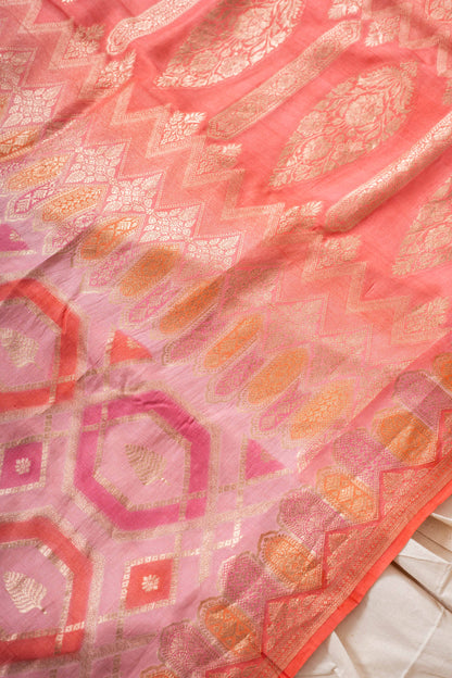 Pink Tussar georgette Banarasee Handwoven Saree