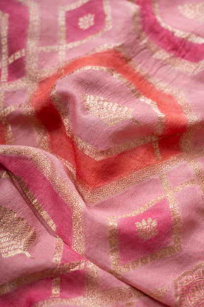 Pink Tussar georgette Banarasee Handwoven Saree