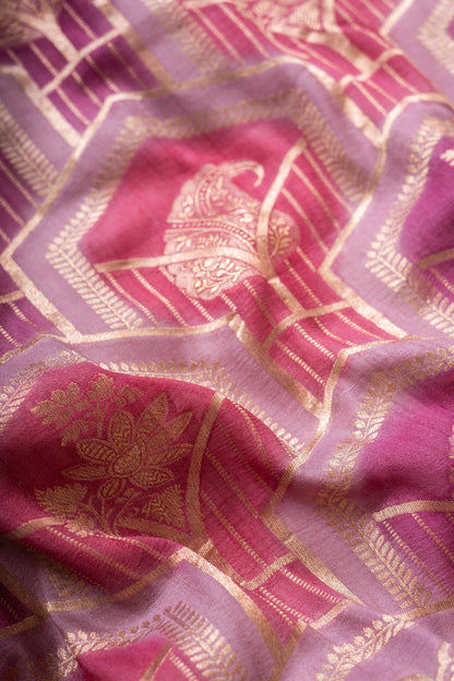 Mauve Tussar georgette Banarasee Handwoven Saree