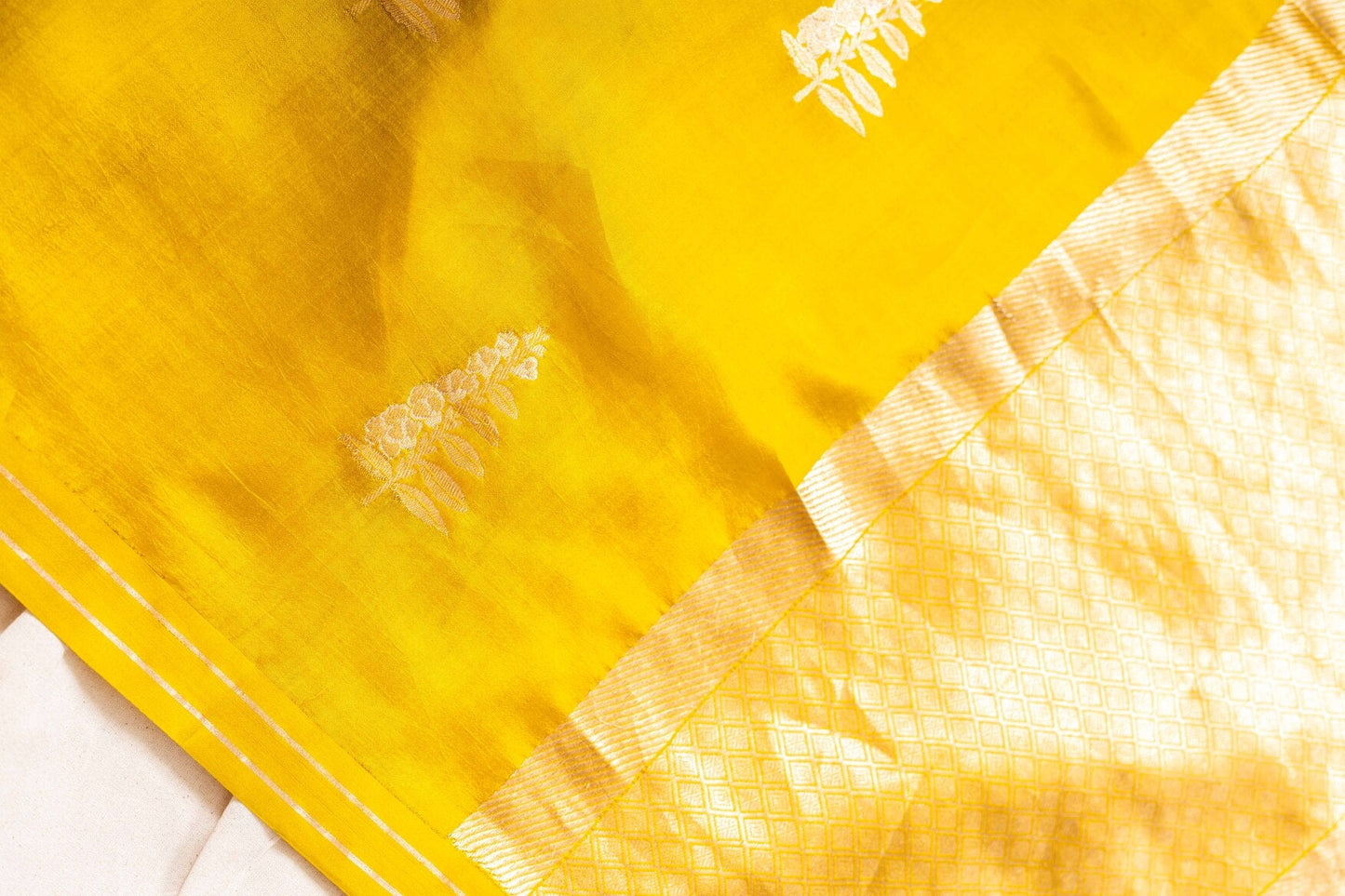 Golden Yellow Soft Silk Handwoven Banaras Saree