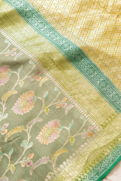 Pista Tussar Georgette Handwoven Banaras Saree