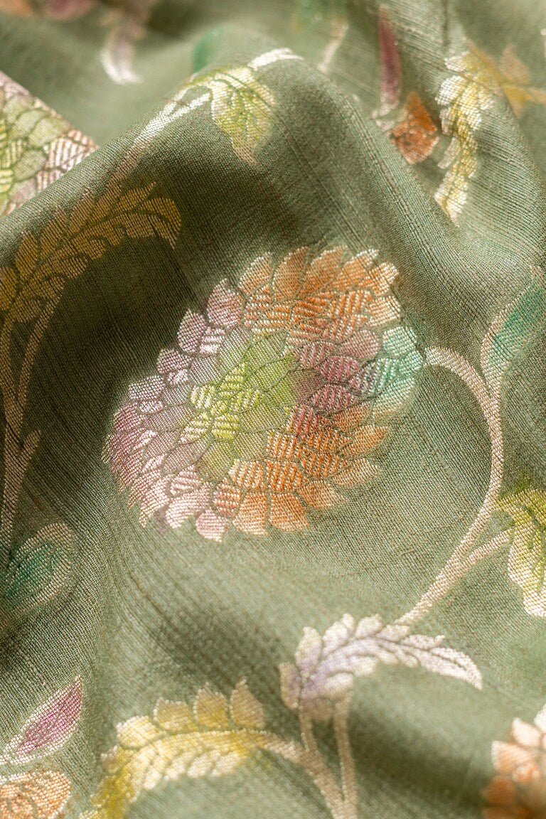 Pista Tussar Georgette Handwoven Banaras Saree