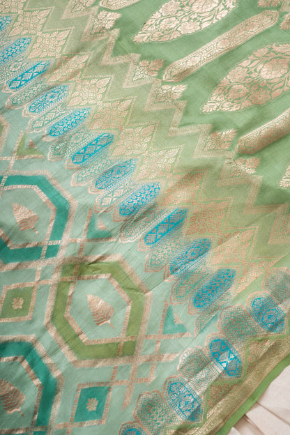 Pista Green Tussar Georgette Banarasee Handwoven Saree