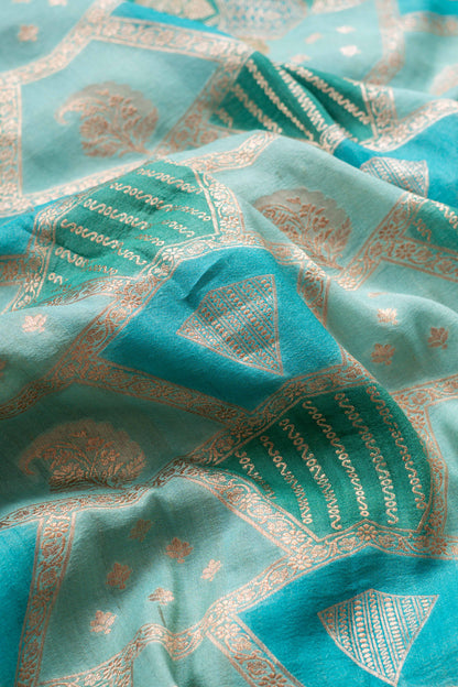 Sea Green Tussar Georgette Banarasi Handwoven Saree