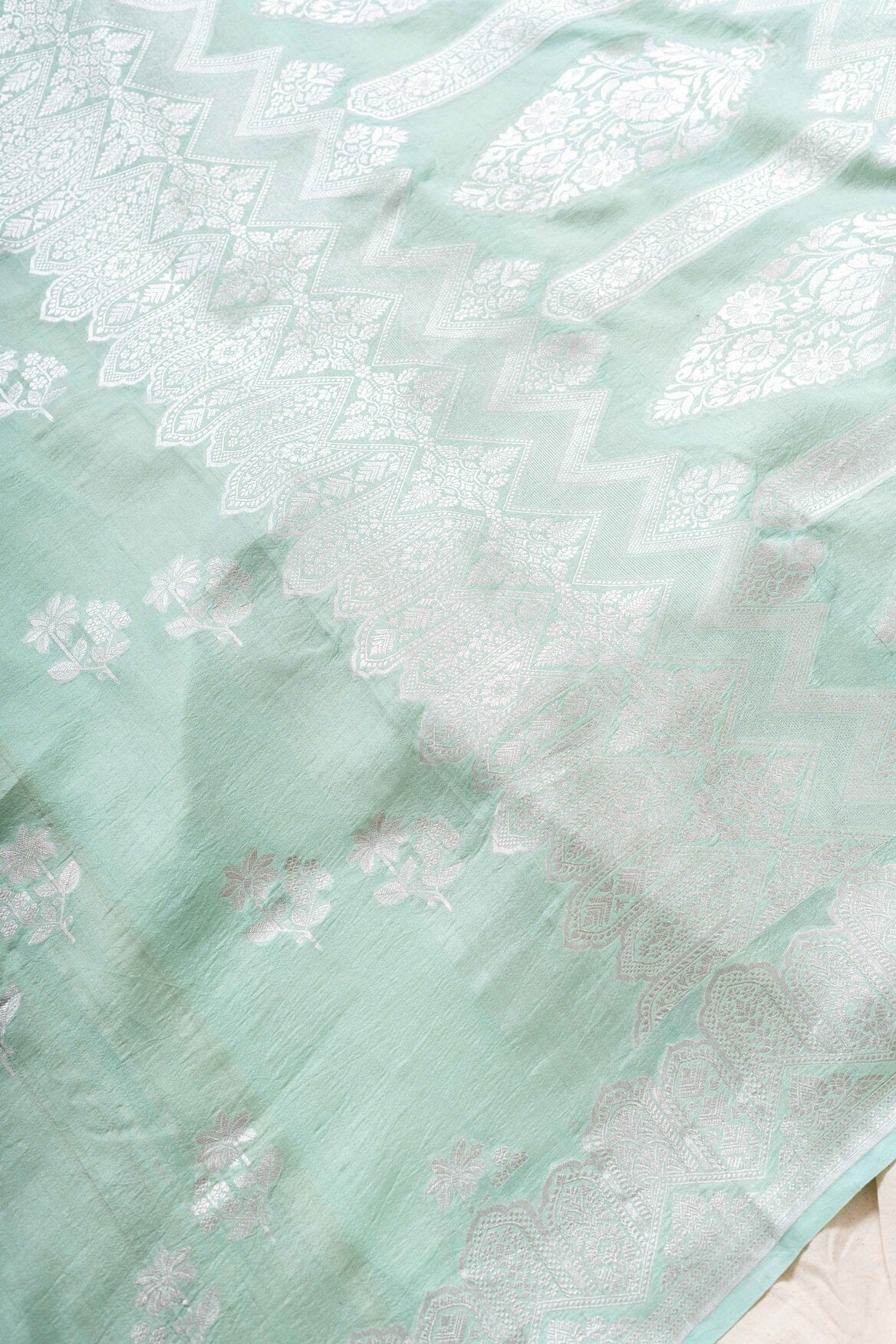 Sky Blue Tussar Georgette Handwoven Banaras Saree