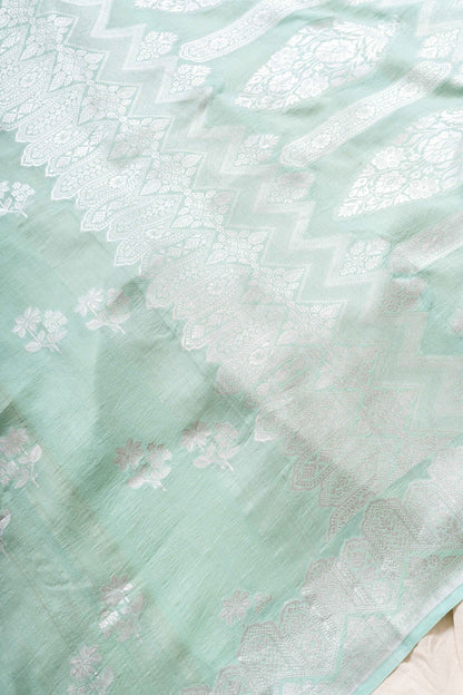 Sky Blue Tussar Georgette Handwoven Banaras Saree