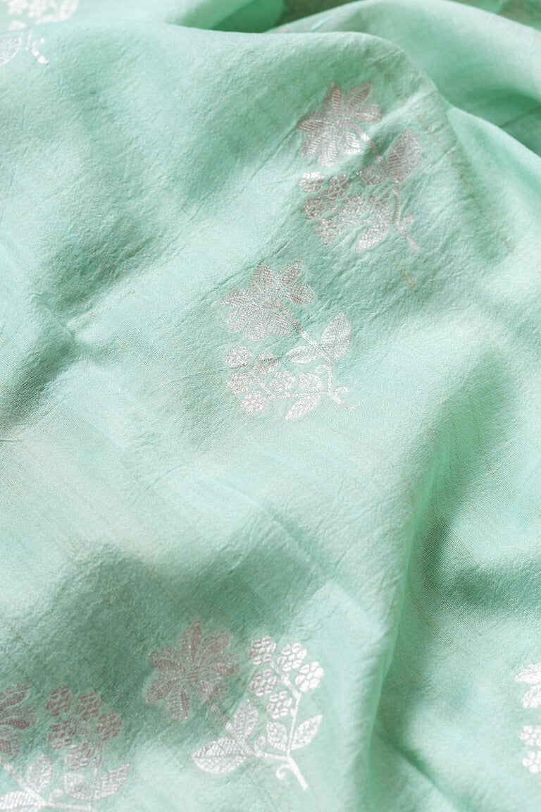 Sky Blue Tussar Georgette Handwoven Banaras Saree