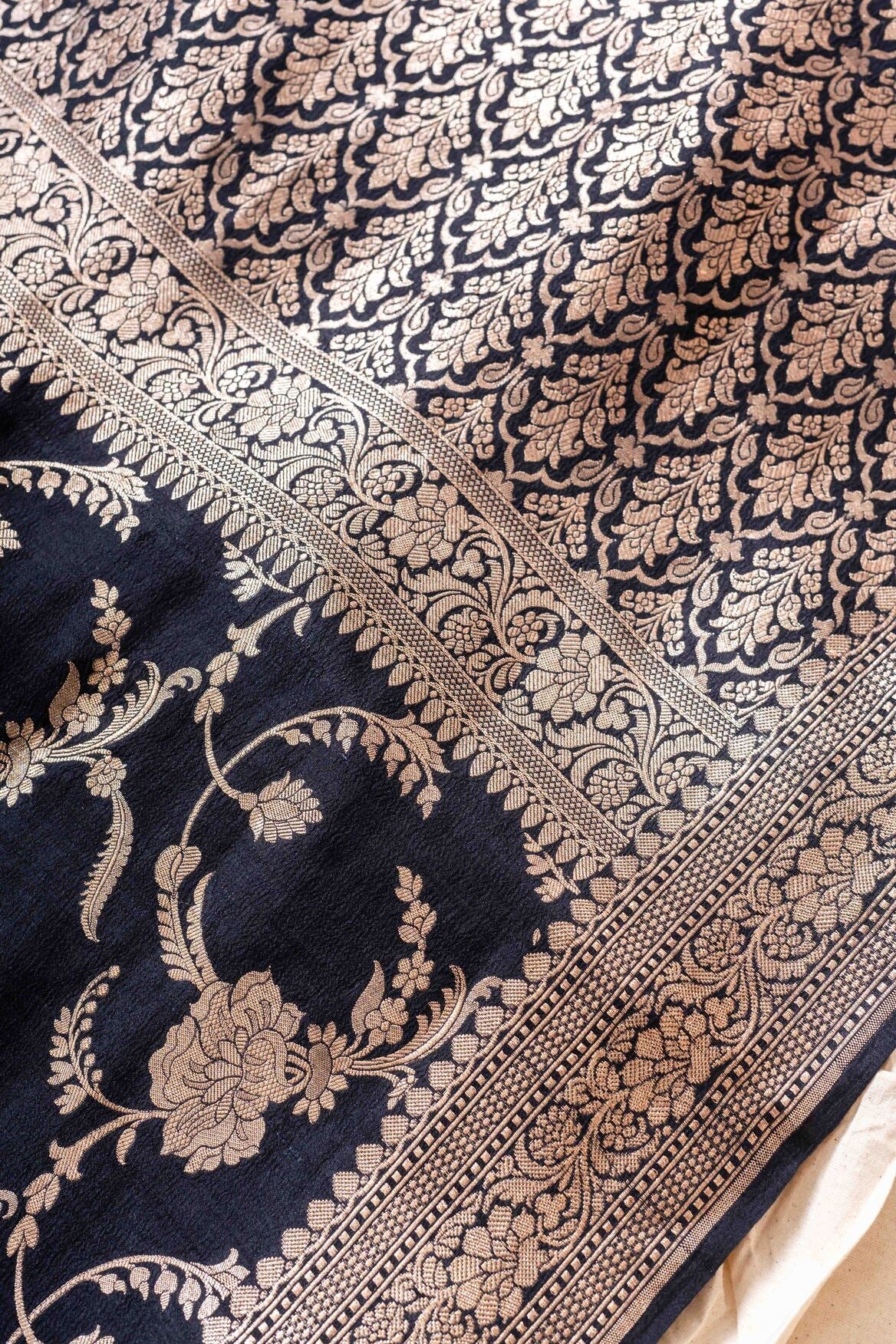 Black Tussar Georgette Handwoven Banaras Saree