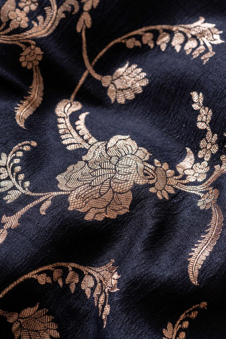 Black Tussar Georgette Handwoven Banaras Saree