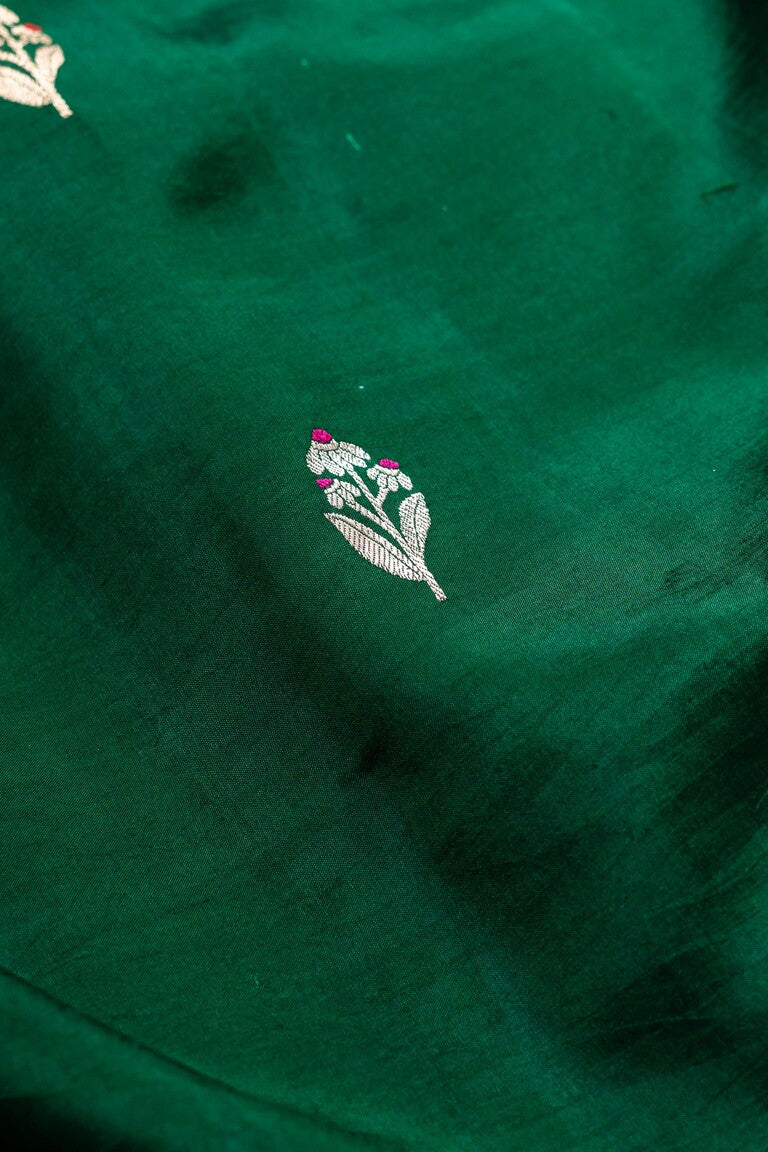 Bottle Green Soft Silk Handwoven Banaras Saree