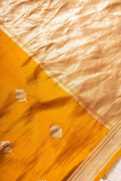 Mustard Soft Silk Banaras Handwoven Banaras Saree