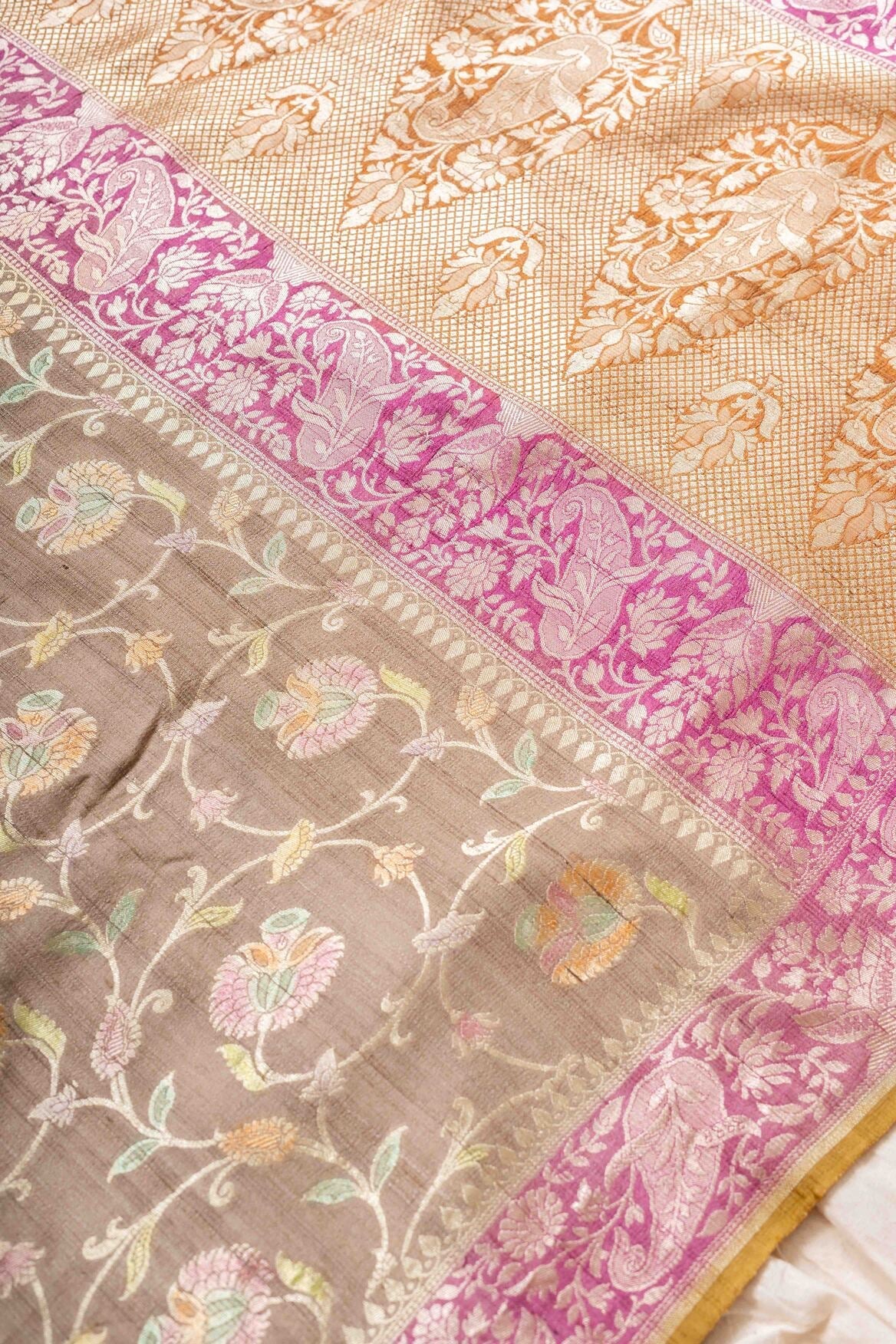 Grey Tussar Georgette Handwoven Banaras Saree