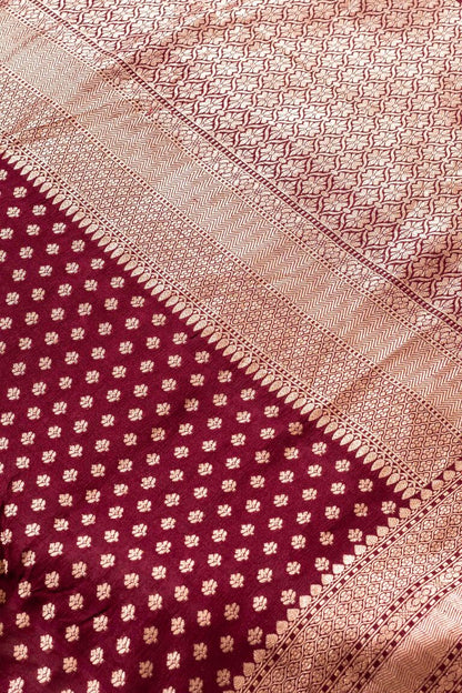 Wine Tussar Georgette Handwoven Banaras Saree