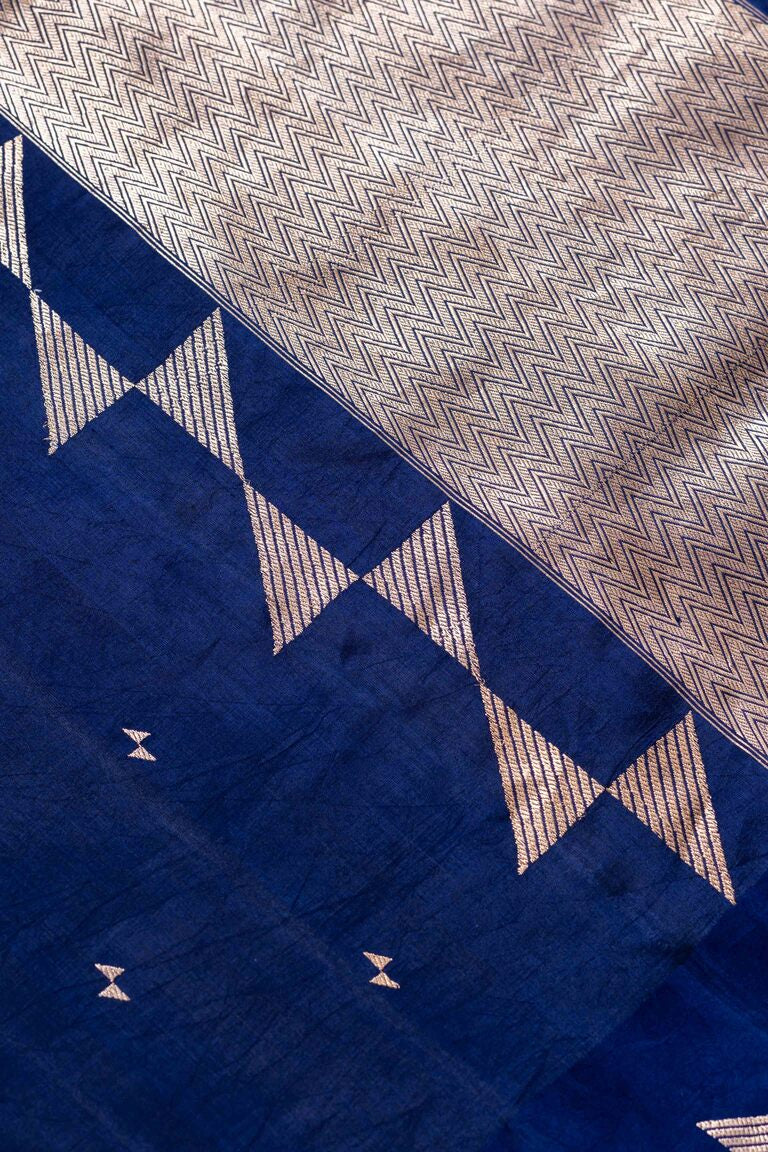 Navy Blue Soft Silk Handwoven Banaras Saree