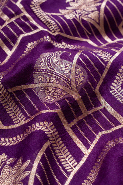 Magenta Tussar Georgette Banarasi Handwoven Saree