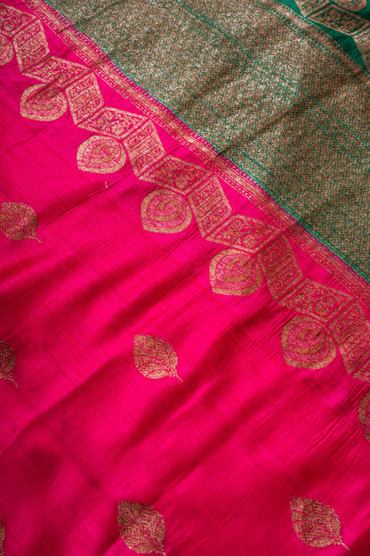 Rani Pink Raw Silk Banarasee Handwoven Saree