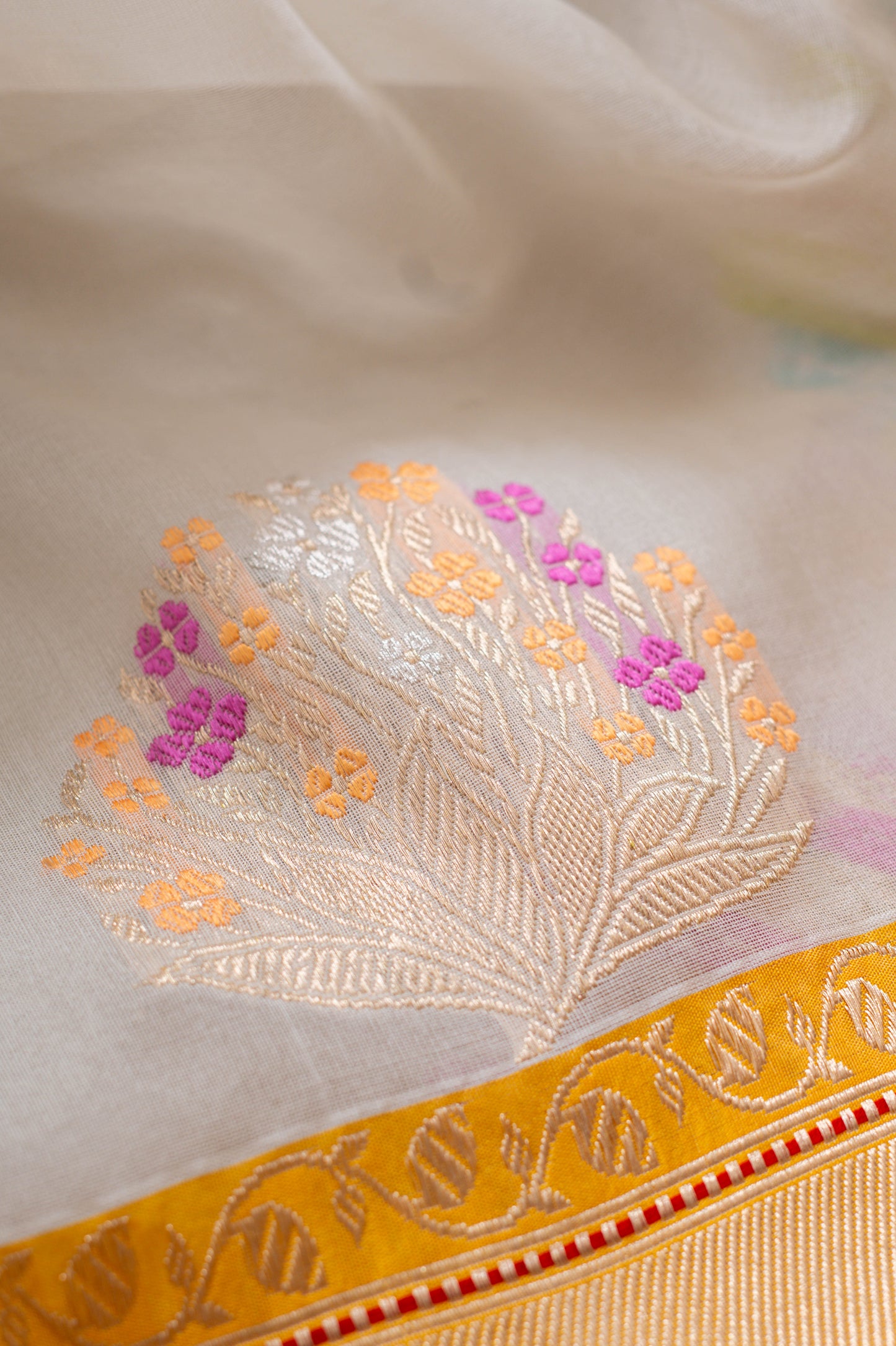 White Organza Handwoven Banaras Saree