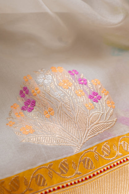 White Organza Handwoven Banaras Saree