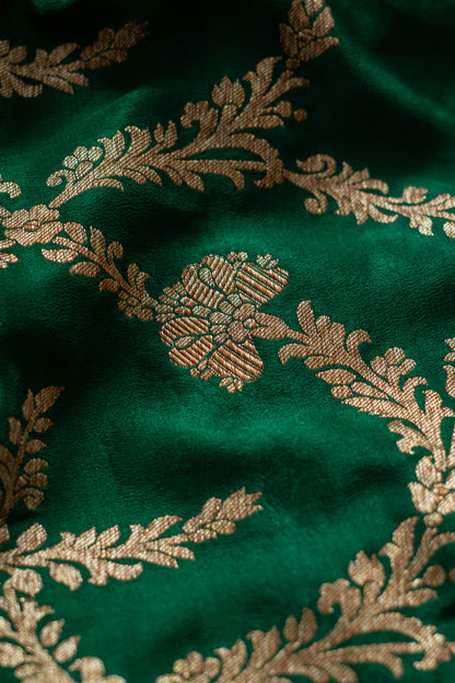 Bottle Green Banarasee Handwoven Saree